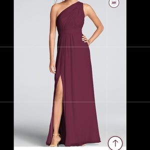 Davids Bridal Burgundy 1 Shoulder dress with slit